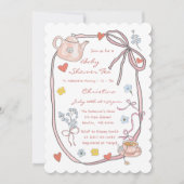 Handgezogenes Whimsical Baby Shower Tee Party Einladung (Vorderseite)