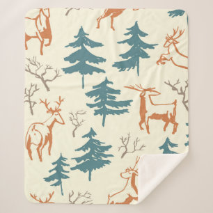 Handgezogenes Winternahtloses Muster mit Hirsch un Sherpadecke