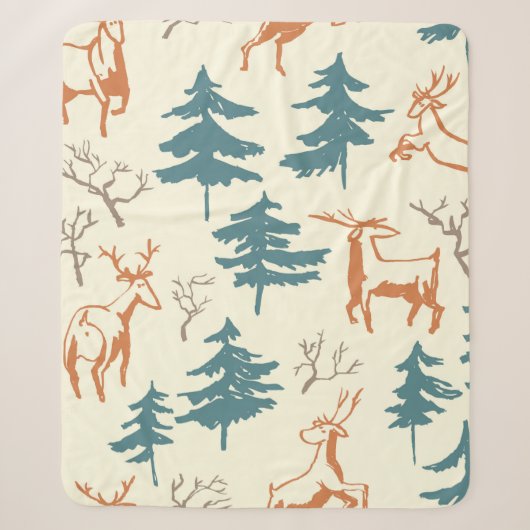 Handgezogenes Winternahtloses Muster mit Hirsch un Sherpadecke (Vorderseite)