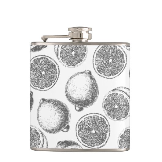 Handgezogenes Zitronenmuster Flachmann (Vorderseite)