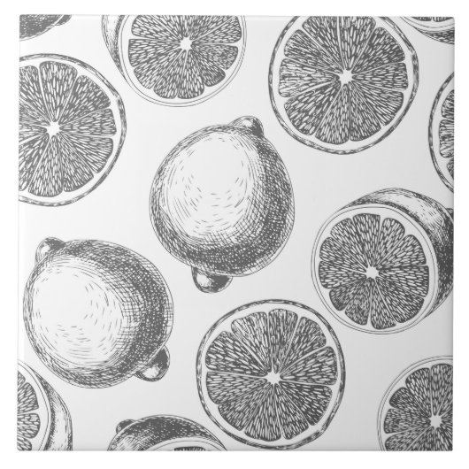 Handgezogenes Zitronenmuster Fliese (Vorderseite)