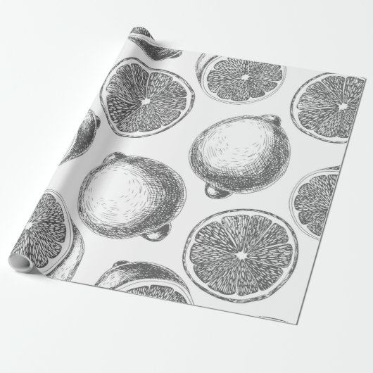 Handgezogenes Zitronenmuster Geschenkpapier (Ungerollt)