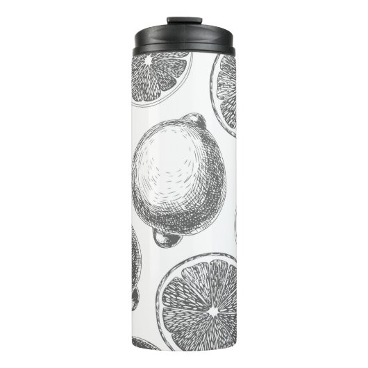 Handgezogenes Zitronenmuster Thermosbecher (Vorderseite)