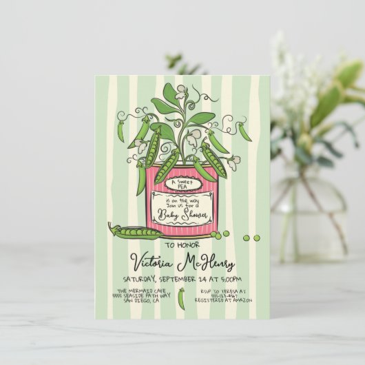 Handgezückter Süßholzwein in Can Baby Dusche Einladung (Stehend Vorderseite)