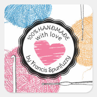 Handgezücktes Häkelhaken Quadratischer Aufkleber