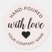 "handgossen" mit Liebe-Kerze Runder Aufkleber (Vorderseite)