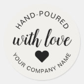 "handgossen" mit Liebe-Kerze Runder Aufkleber (Vorderseite)