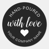 "handgossen" mit Liebe-Kerze Runder Aufkleber (Vorderseite)