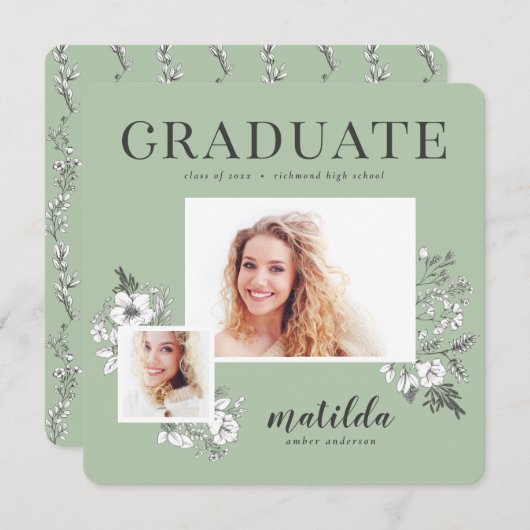 Handgraduierte illustrierte Blumenstuhlstudenten m Ankündigung (Vorne/Hinten)