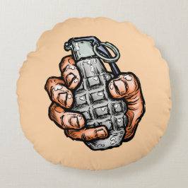 Handgranate im Stil von Comicen Rundes Kissen