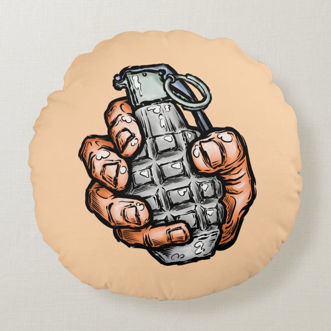 Handgranate im Stil von Comicen Rundes Kissen (Vorderseite)