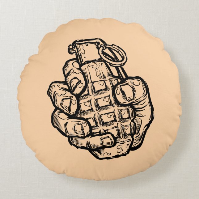 Handgranate im Stil von Comicen Rundes Kissen (Vorderseite)