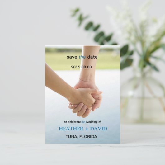 Handgriff Save the Date Foto Postkarte (Stehend Vorderseite)
