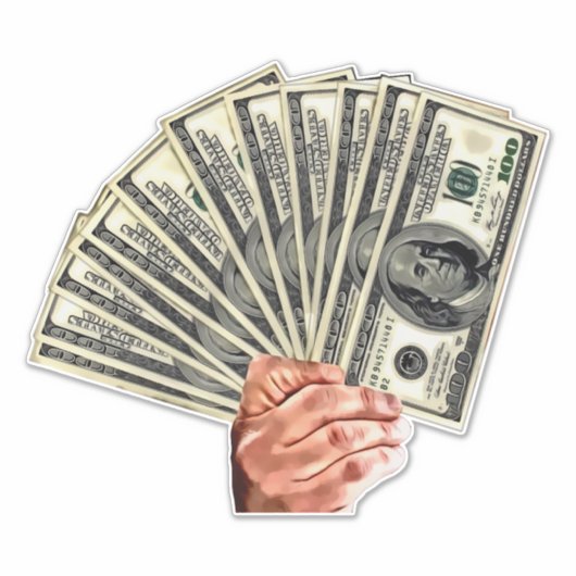 Handhaltung Hundert Dollar Scheine Geld Kunst Aufkleber (Vorderseite)