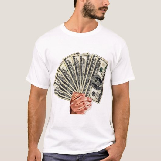 Handhaltung Hundert Dollar Scheine Geld Kunst T-Shirt (Vorderseite)