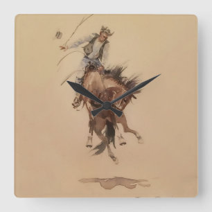 Handhüllen einer Bronc von Edward Borein Quadratische Wanduhr