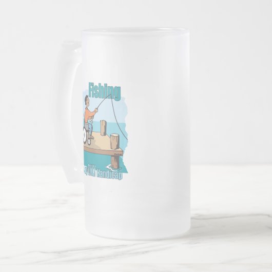 Handicap Rollstuhl Fischerei Mattglas Bierglas (Vorderseite Links)
