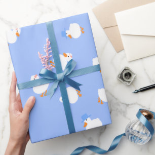 Handillustrierte Enten Kinder Blaue Babyparty Geschenkpapier