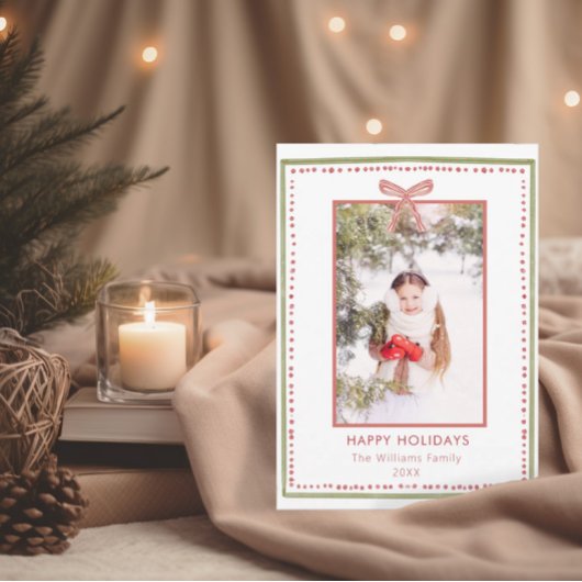 Handillustrierte Foto-Weihnachtskarte mit Schleife Einladung