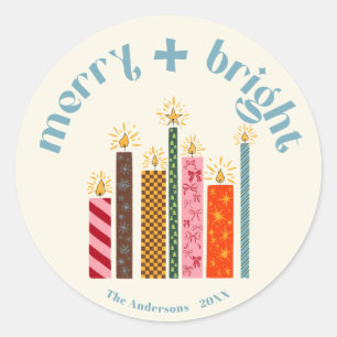 Handillustrierte Merry + Bright Weihnachtssticker Runder Aufkleber