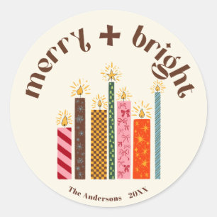 Handillustrierte Merry + Bright Weihnachtssticker Runder Aufkleber