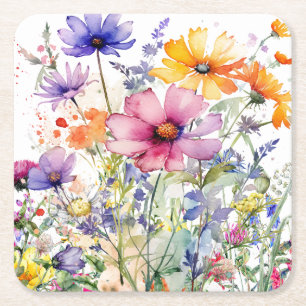 Handillustrierter Blumenprint Rechteckiger Pappuntersetzer