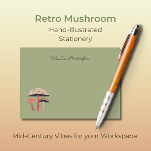HandIllustriertes Mushroom Sage Green Post-it Klebezettel