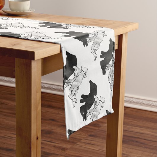 Handkaninchen Silhouette Kurzer Tischläufer (Beispiel)