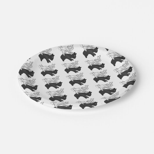 Handkaninchen Silhouette Pappteller (Schrägansicht)