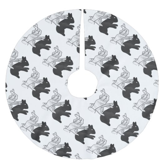 Handkaninchen Silhouette Polyester Weihnachtsbaumdecke (Vorderseite)