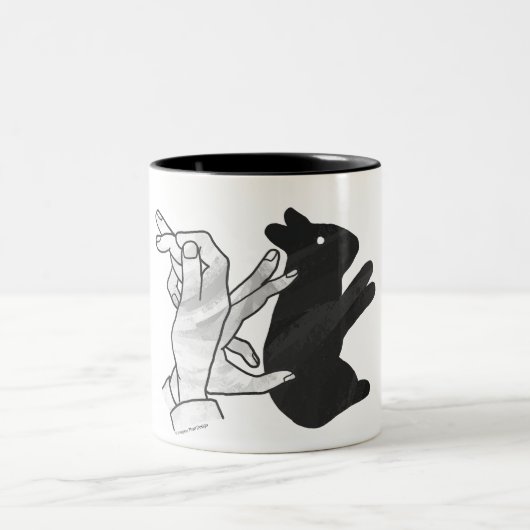 Handkaninchen Silhouette Zweifarbige Tasse (Mittel)