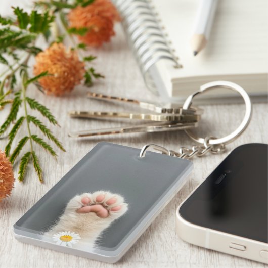 Handkatze mit Blume Schlüsselanhänger (Vorderseite rechts)