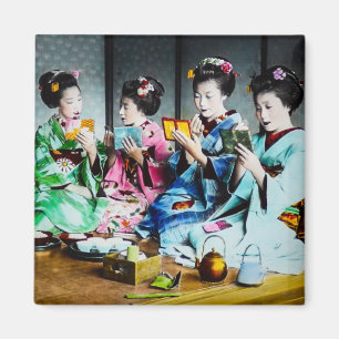 Handkolorierte Vintage-Geisha-Versammlung Magnet