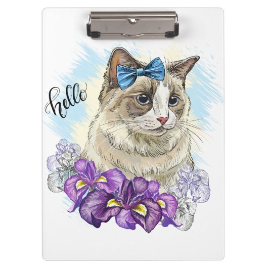 Handkopie zeichnend Niedliche Katze mit Blume Klemmbrett (Vorderseite)