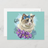 Handkopie zeichnend Niedliche Katze mit Blume Postkarte (Vorne/Hinten)