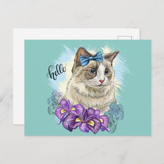 Handkopie zeichnend Niedliche Katze mit Blume Postkarte (Vorne/Hinten)