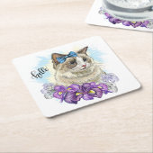 Handkopie zeichnend Niedliche Katze mit Blume Rechteckiger Pappuntersetzer (angewinkelt)