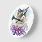 Handkopie zeichnend Niedliche Katze mit Blume Runde Wanduhr (Winkel)