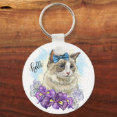 Handkopie zeichnend Niedliche Katze mit Blume Schlüsselanhänger (Rückseite)