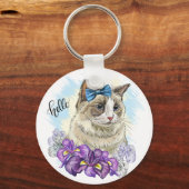 Handkopie zeichnend Niedliche Katze mit Blume Schlüsselanhänger (Vorderseite)