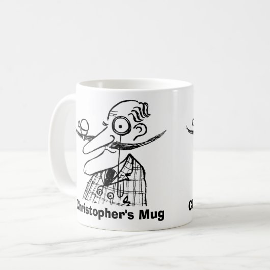 Handle-Bar Mustache und Bell. Name hinzufügen. Fun Kaffeetasse (Vorderseite Links)