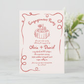 Händlergezeichnete Red Whimsical Engagement Party  Einladung (Stehend Vorderseite)