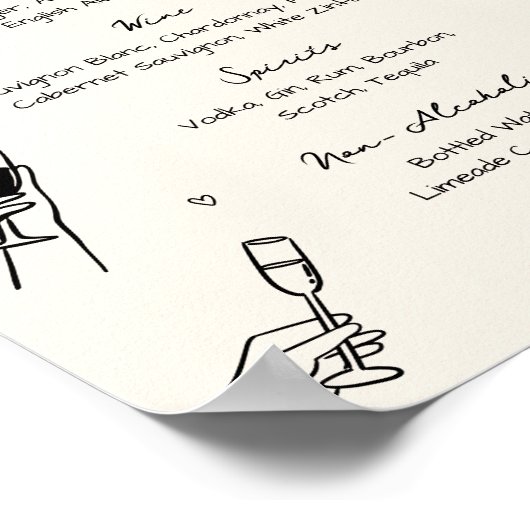 Händlergezeichnetes Menü für Hochzeitsgetränke Poster (Ecke)