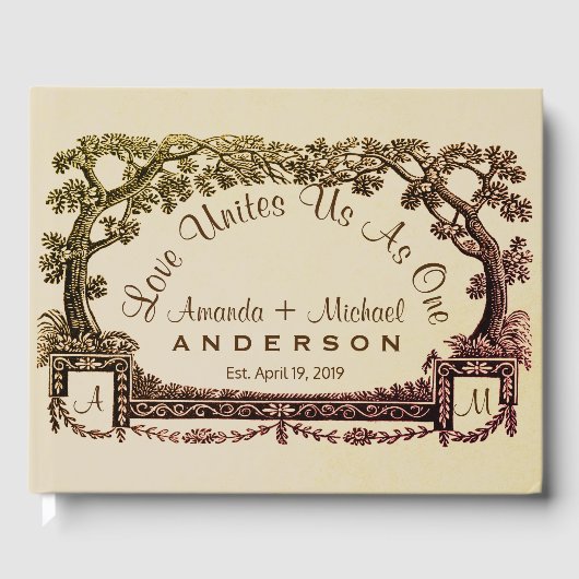 Händlerhochzeit Personalisierter Rustikaler Bäume Gästebuch (Vorderseite)