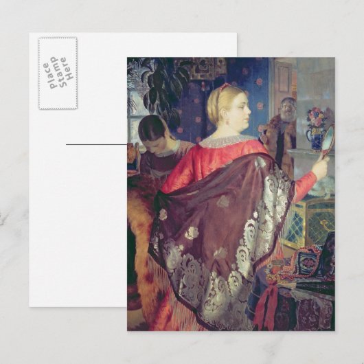 Händlerin mit Spiegel Postkarte (Vorne/Hinten)