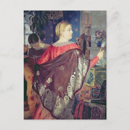 Händlerin mit Spiegel Postkarte (Vorderseite)