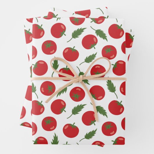 Händlerrotes Tomatenmuster Geschenkpapier Set (Beispiel)