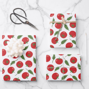 Händlerrotes Tomatenmuster Geschenkpapier Set