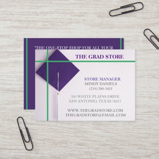 Händlerübersicht für grüne und Lila Abschlüsse Visitenkarte (Vorderseite/Rückseite Beispiel)