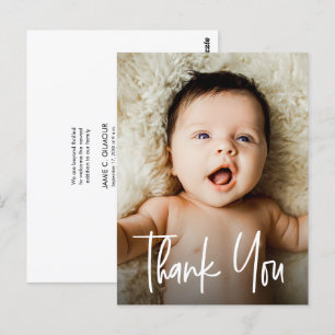 Handlettering Baby-Foto Moderne Geburt Dankeschön  Postkarte